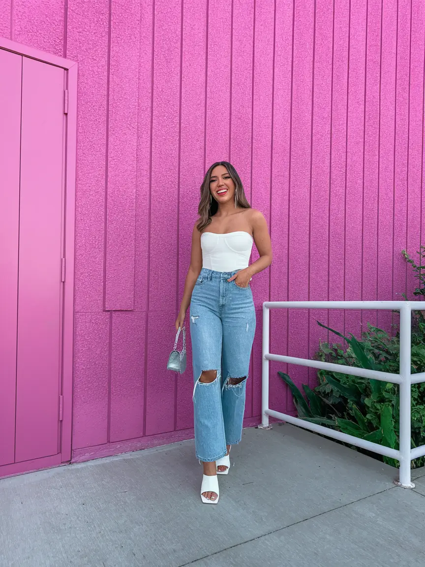end of summer outfits going out Strapless & Shiny Confidence