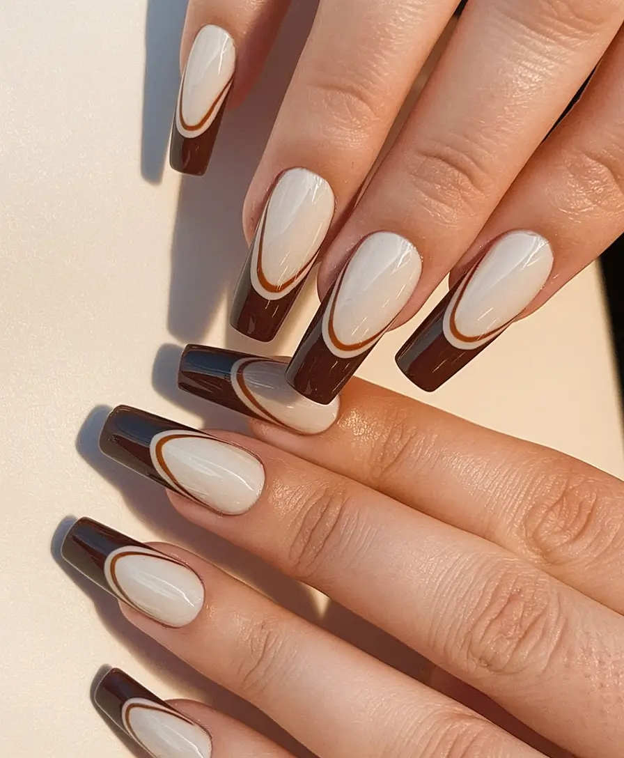 fall coffin nail ideas Layered Chocolate Curves for a Sophisticated Fall Statement