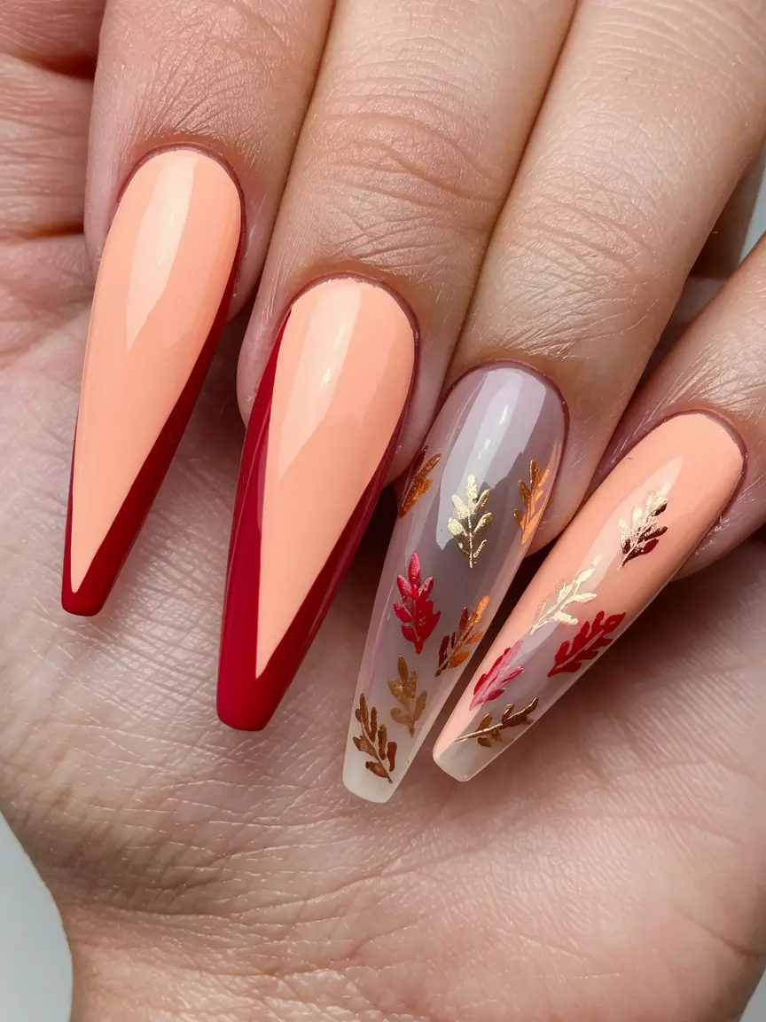 fall coffin nail ideas Autumn Leaves and Cranberry Tips