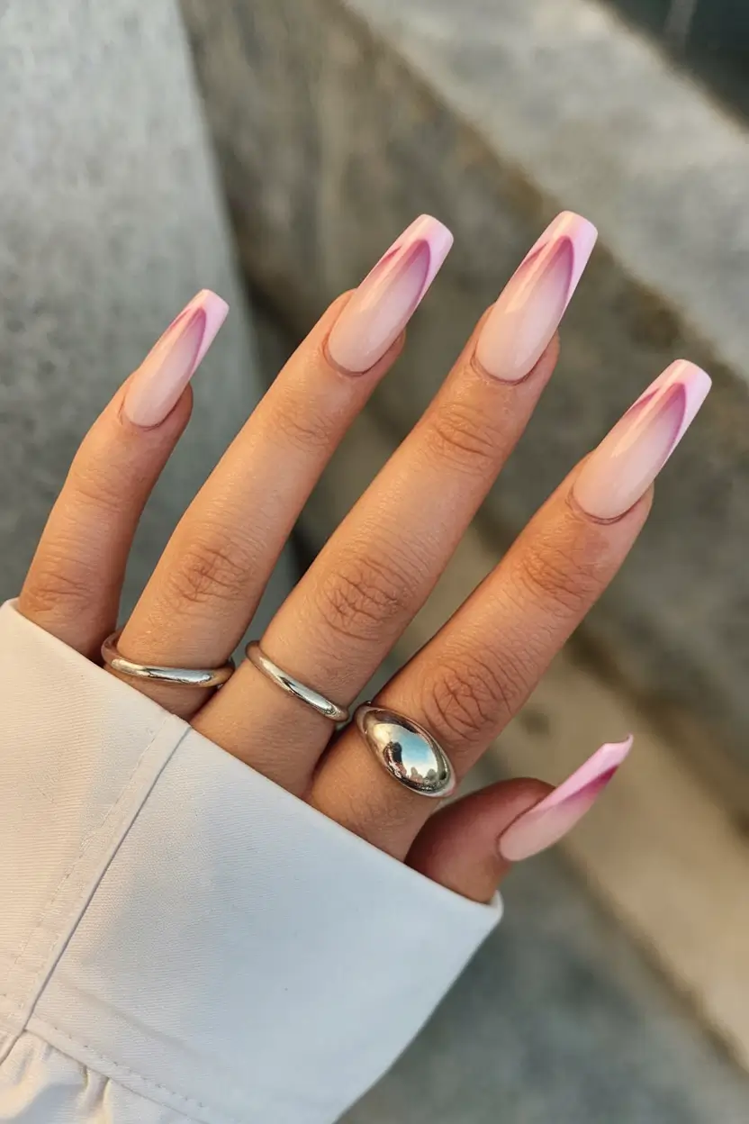 fall coffin nail ideas short Minimalist Pink Contours with Negative Space