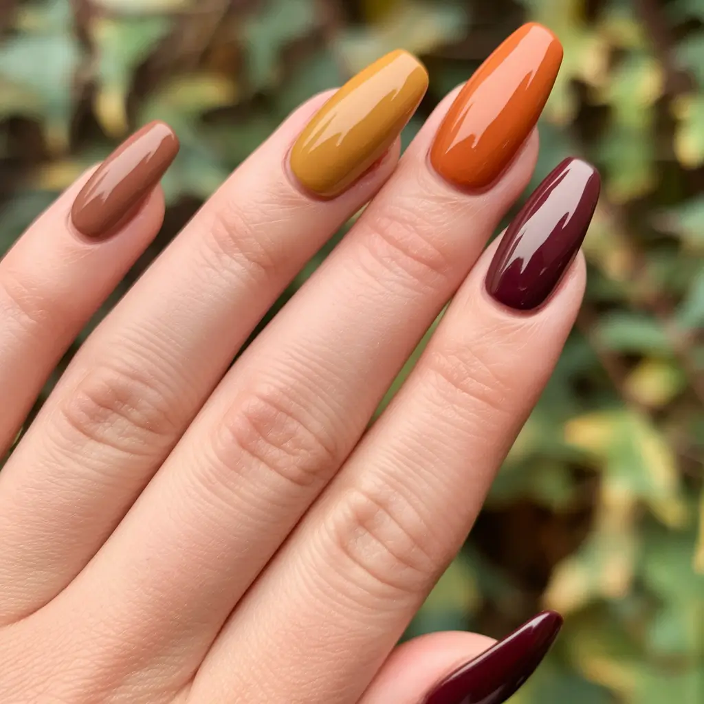 fall coffin nail ideas Cozy Gradient in Fall Spice Tones
