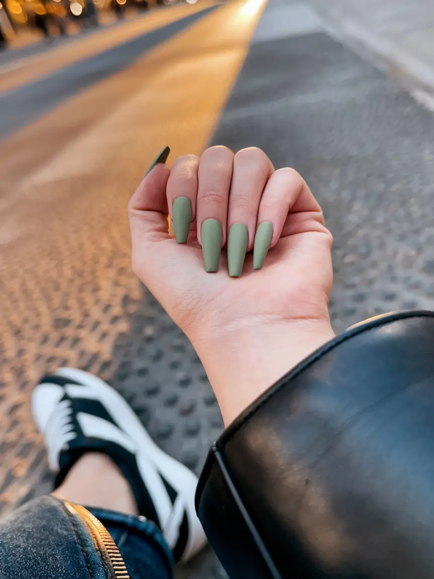 fall coffin nail ideas Sage Matte Streets for Urban Fall Days