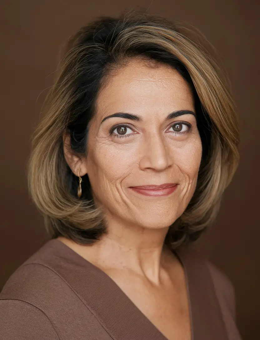 fall hair color women over 50 Honey Bronde Bob With Root Shadow