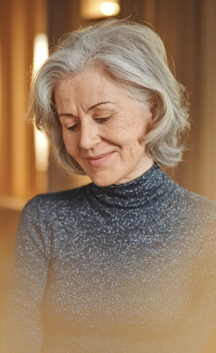 fall hair color women over 50 Silver Feathered Volume with Shadowed Base