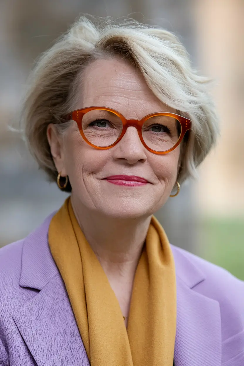 fall hair color women over 50 Chic Creamy Blonde Pixie with Side Sweep