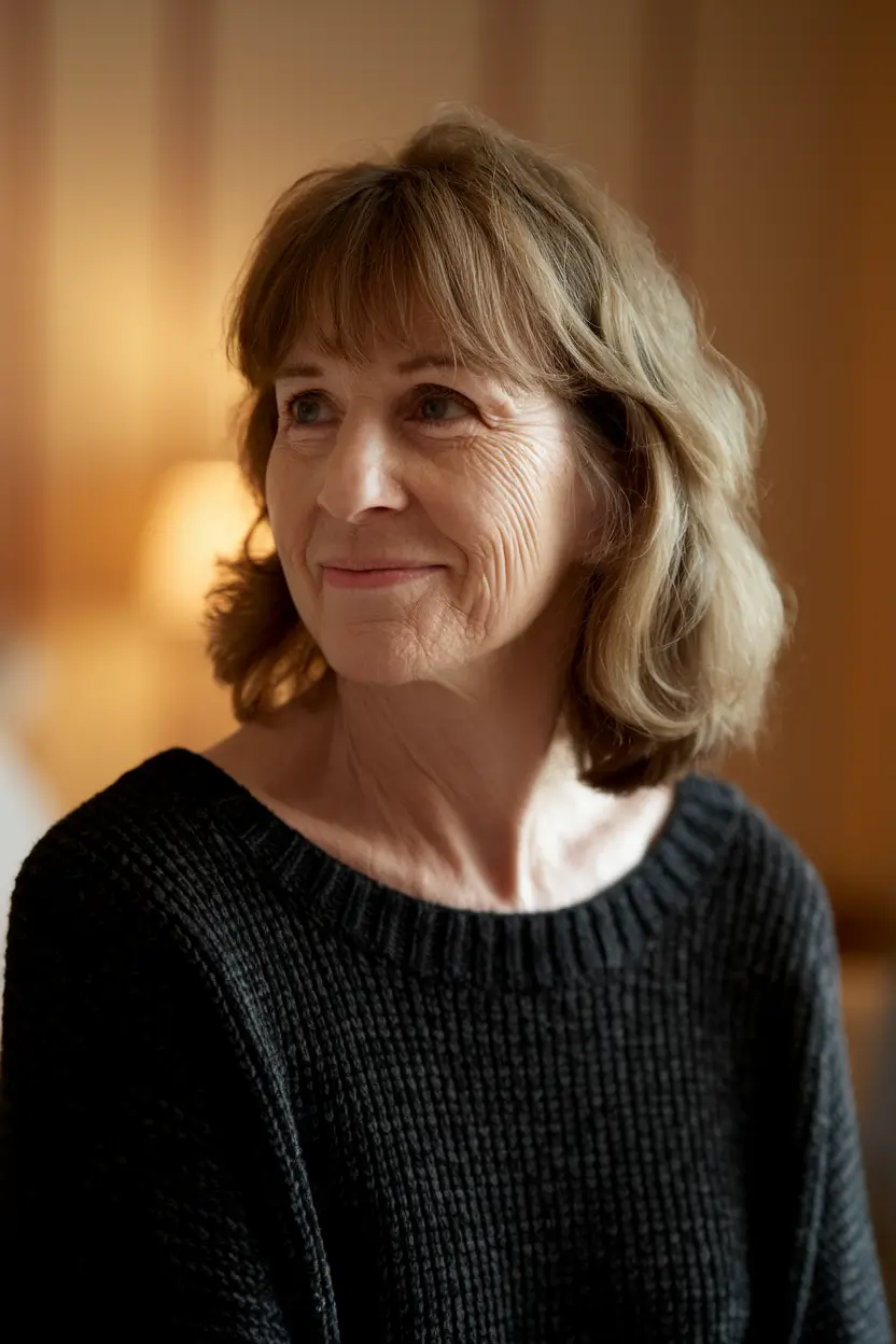 fall hair color women over 50 Soft Mushroom Brunette With Natural Waves