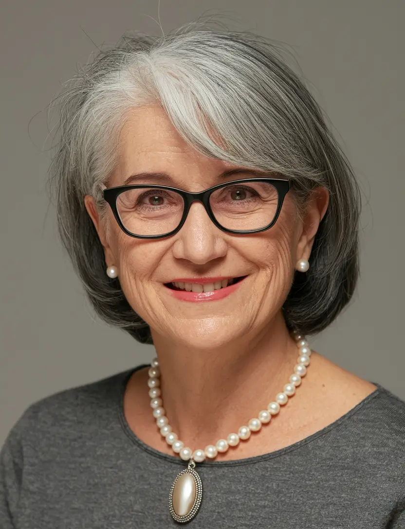 fall hair color women over 50 Classic Grey Bob With Crisp Contrast
