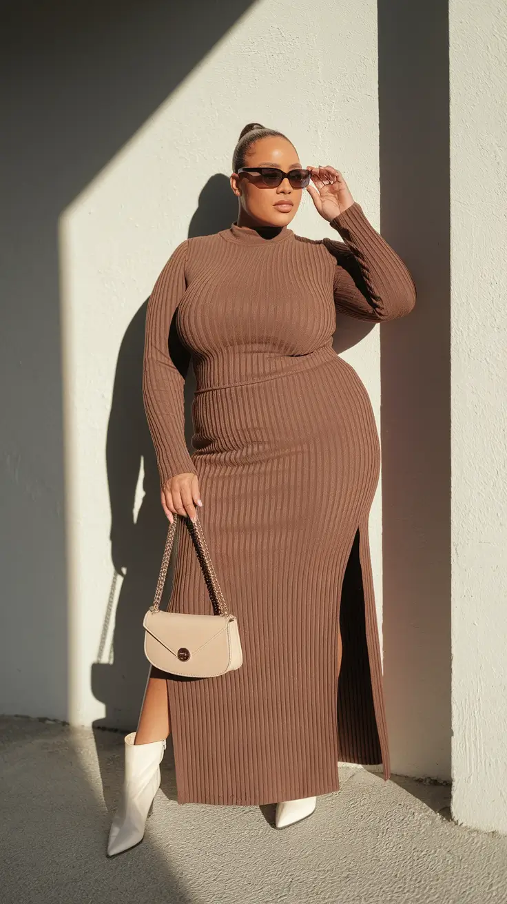 curvy fall outfits 2025 Chic in Cocoa: Elevated Knits for a Streamlined Silhouette