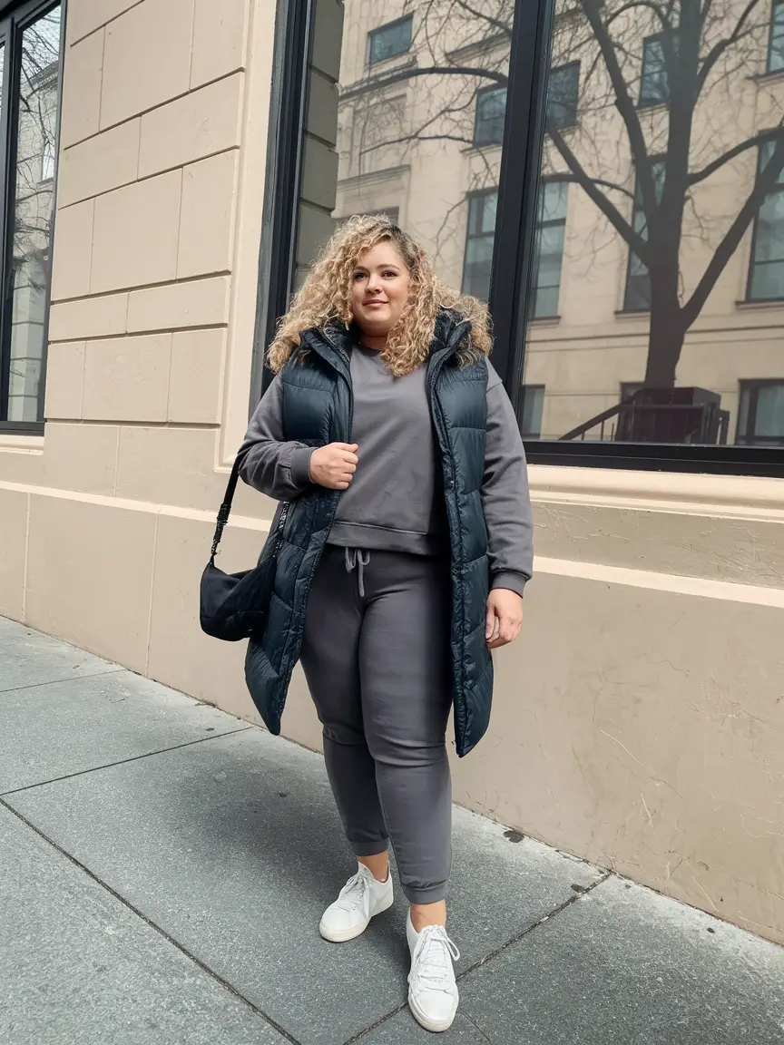 curvy fall outfits leggings Cozy Grey Joggers with a Cool-Girl Vibe