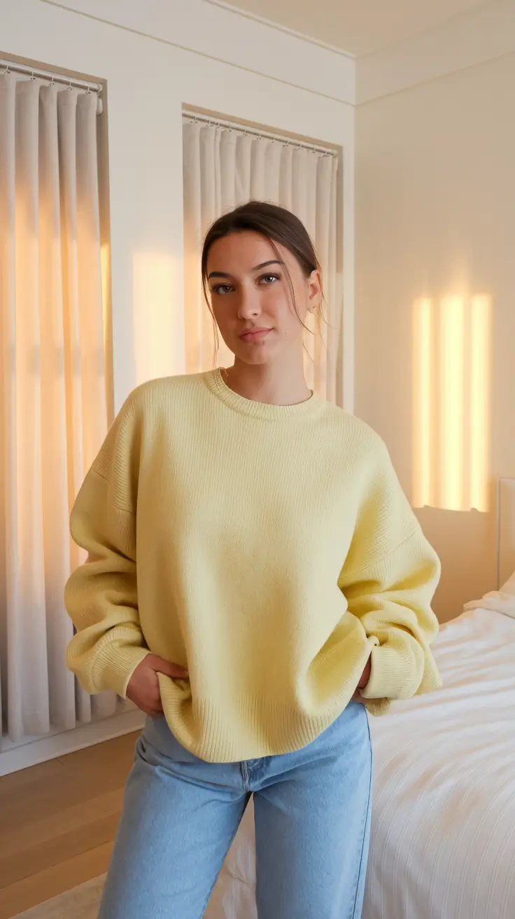 fall winter outfits over 40 casual Sunny Sweaters and Ice-Washed Denim