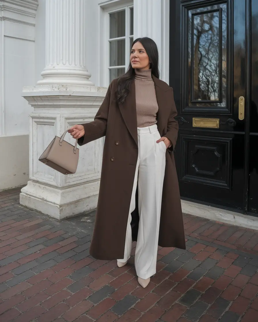 fall winter outfits work office wear Coffee-Toned Power Dressing