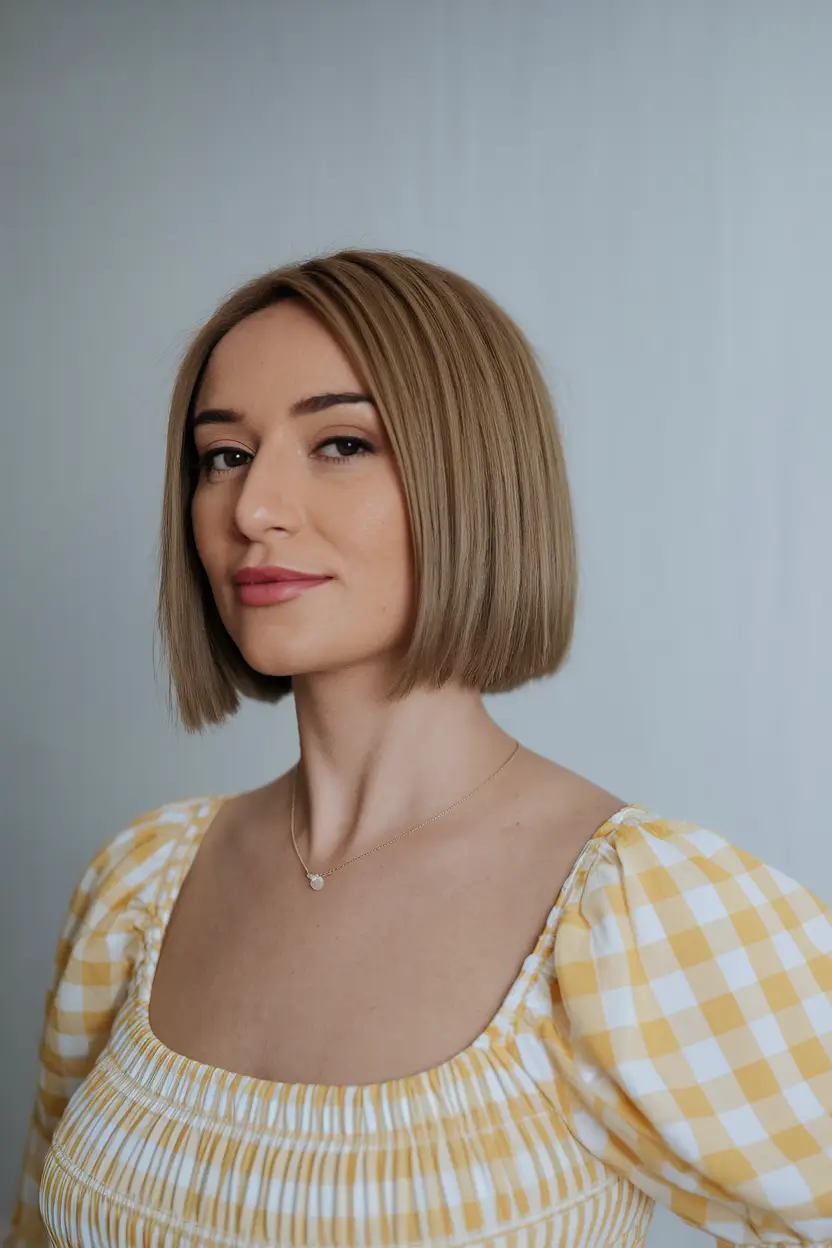 fall brown hair color ideas Rich Sandy Blonde-Brown on a Blunt Bob