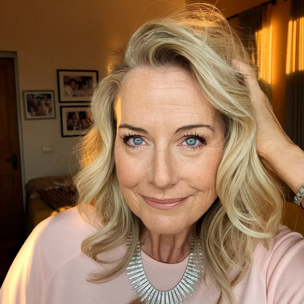 Fall haircuts women over 40 Blonde Mid-Length Waves with Lifted Volume