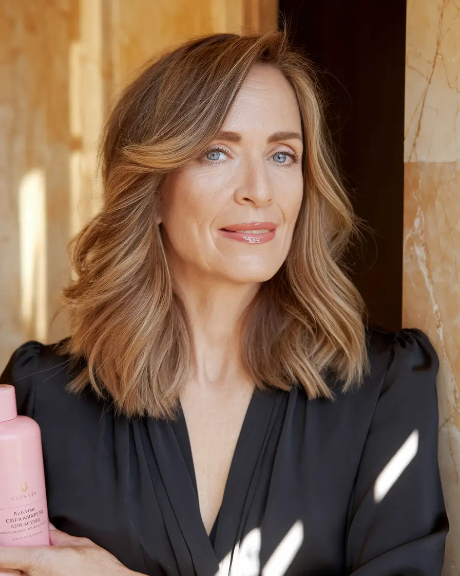 Fall haircuts women over 40 Layered Honey Lob with a Natural Flip