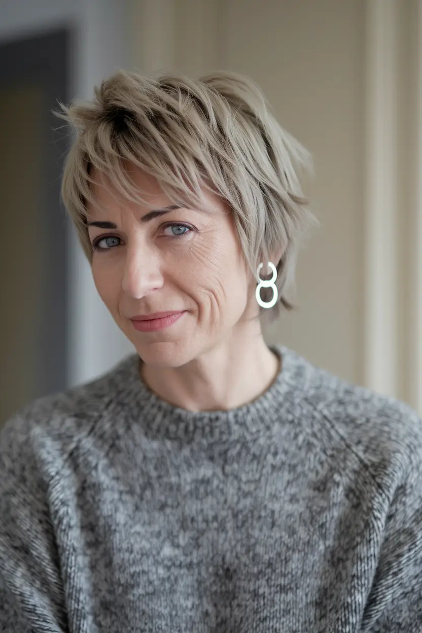 Fall haircuts women over 40 Edgy Textured Pixie with a Feminine Twist