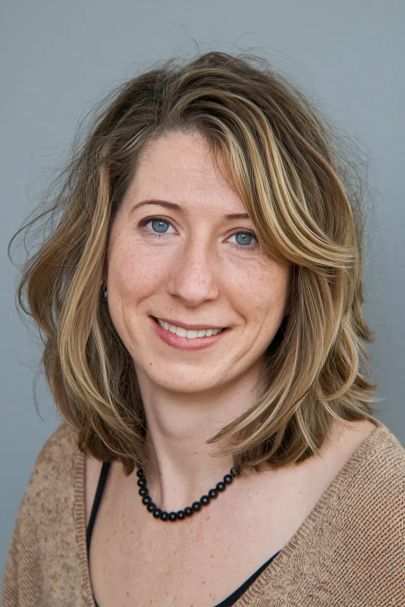 Fall haircuts women over 40 Face-Framing Lob with Caramel Lights
