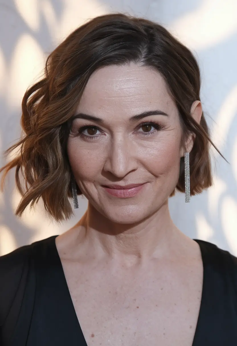 Fall haircuts women over 40 Asymmetrical Wavy Bob with Dimensional Color