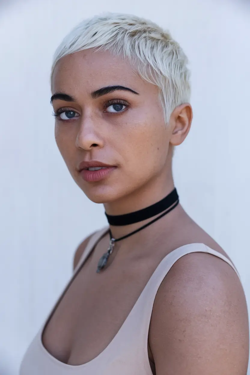 short pixie haircuts fall colors Platinum Buzzed Pixie with Attitude