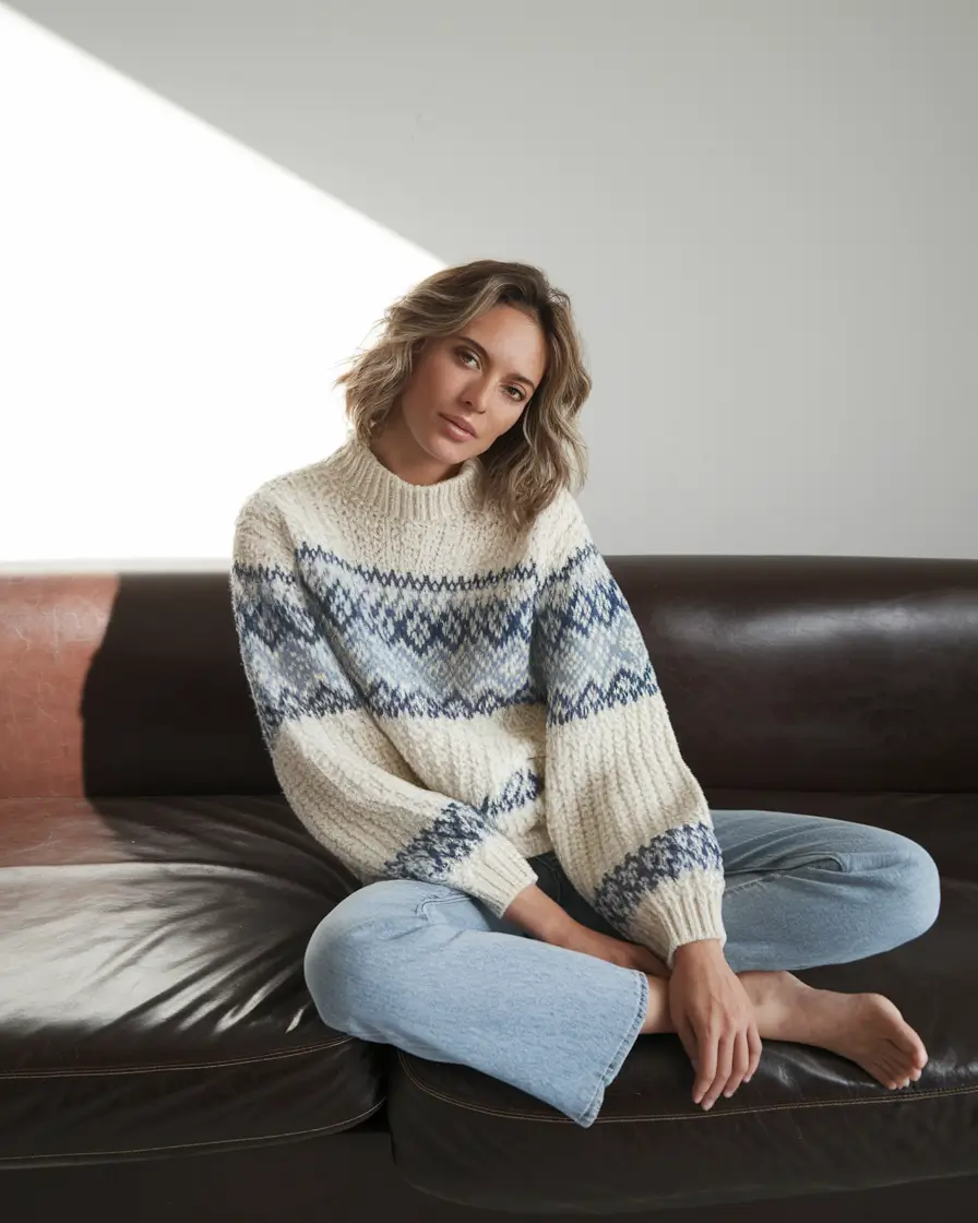 cozy fall outfits ideas 2025 Soft Geometry in Frosty Blue