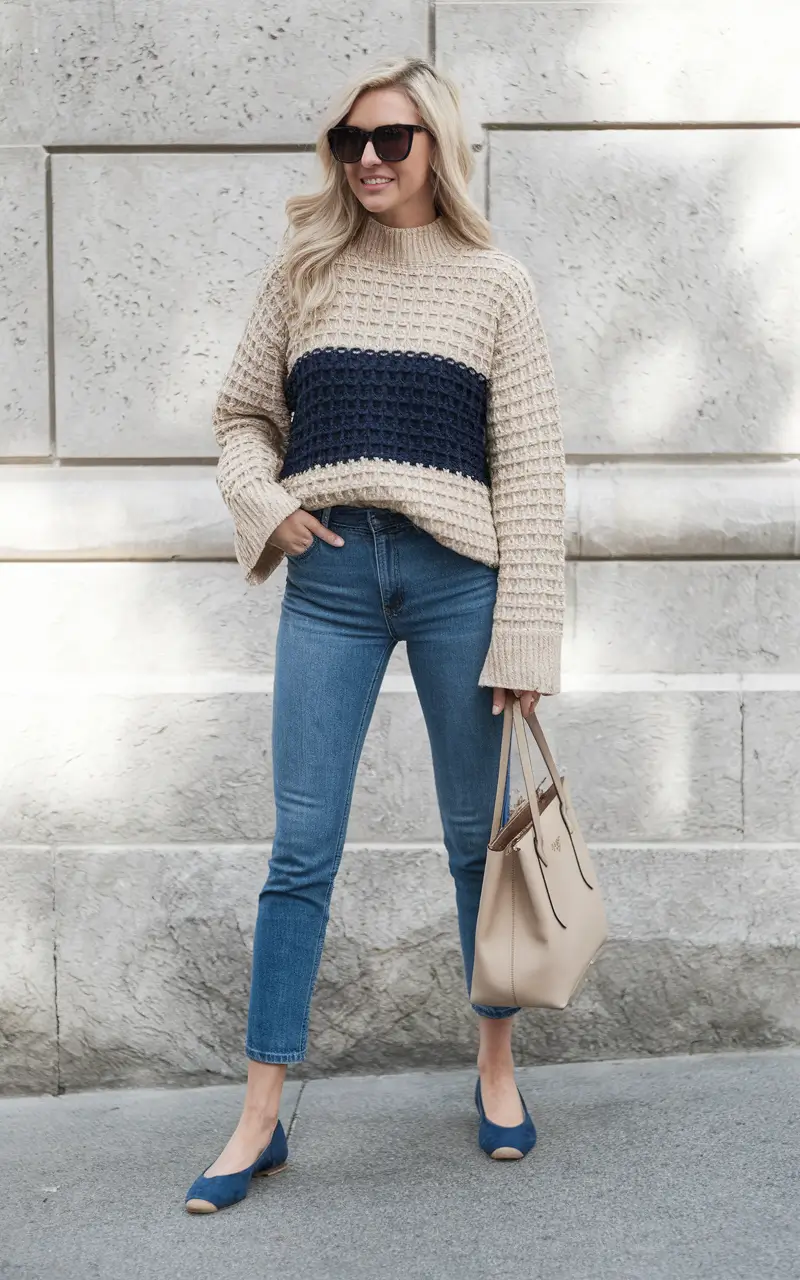 cozy fall outfits ideas 2025 Classic Cool with a Colorblock Twist