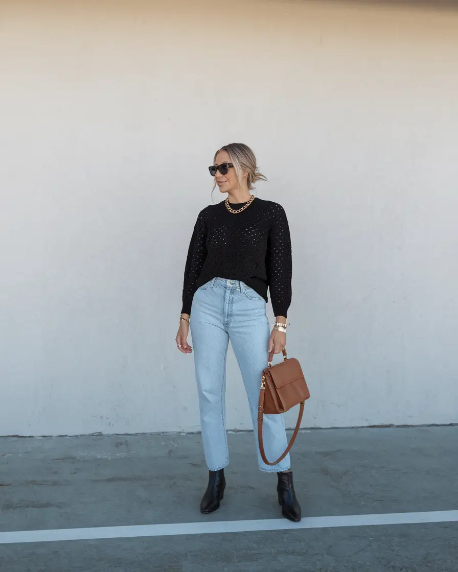 fall outfits for school teacher+Light Denim and Black Knit: A Fall Uniform