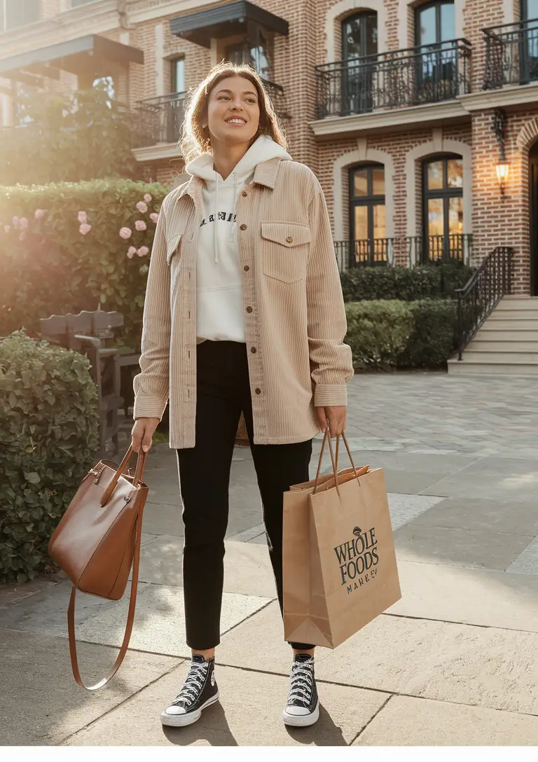 fall outfits for school sweatpants+Hoodie Meets Corduroy: Grocery Run Chic