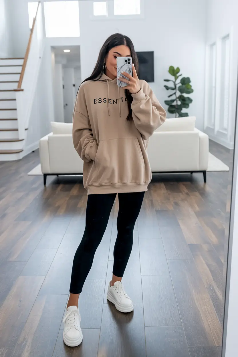 fall outfits for school comfy+Neutral Hoodie & Leggings: The Easy Essential