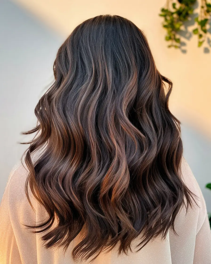 dark brown fall hair colors Bronzed Cinnamon Balayage with Movement