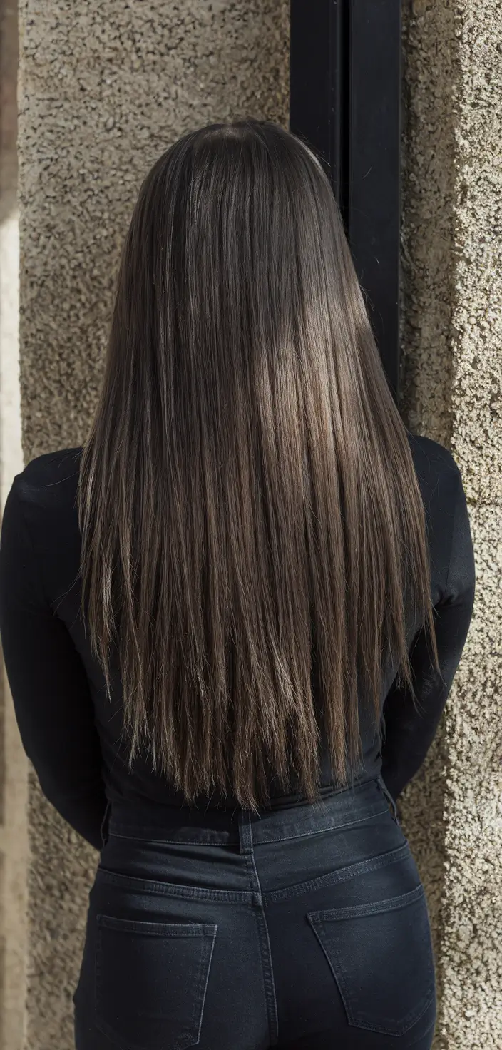 dark brown fall hair colors Feathered Ash Lengths with Layered Texture