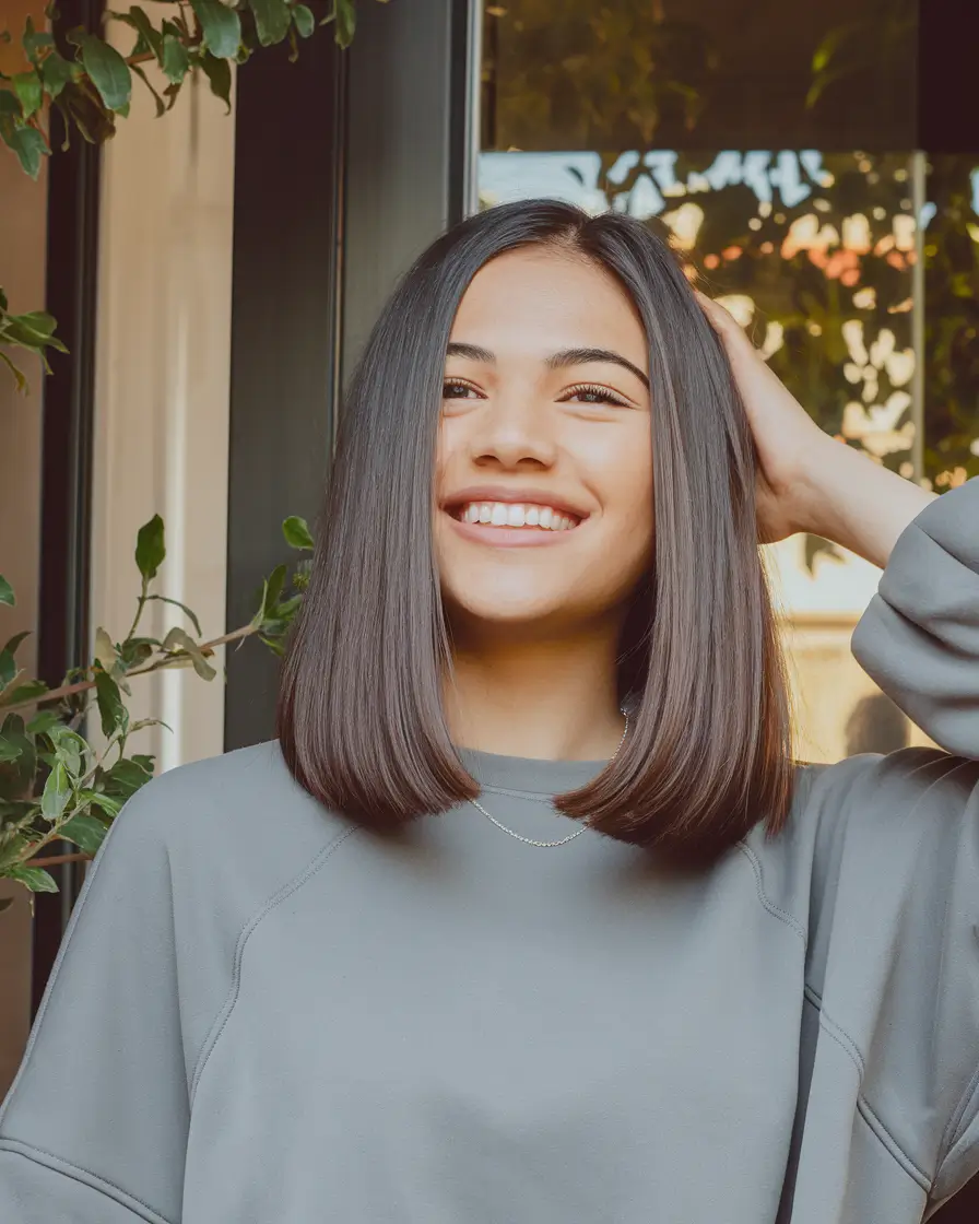 dark brown fall hair colors Fresh Blunt Bob in Glossy Brunette