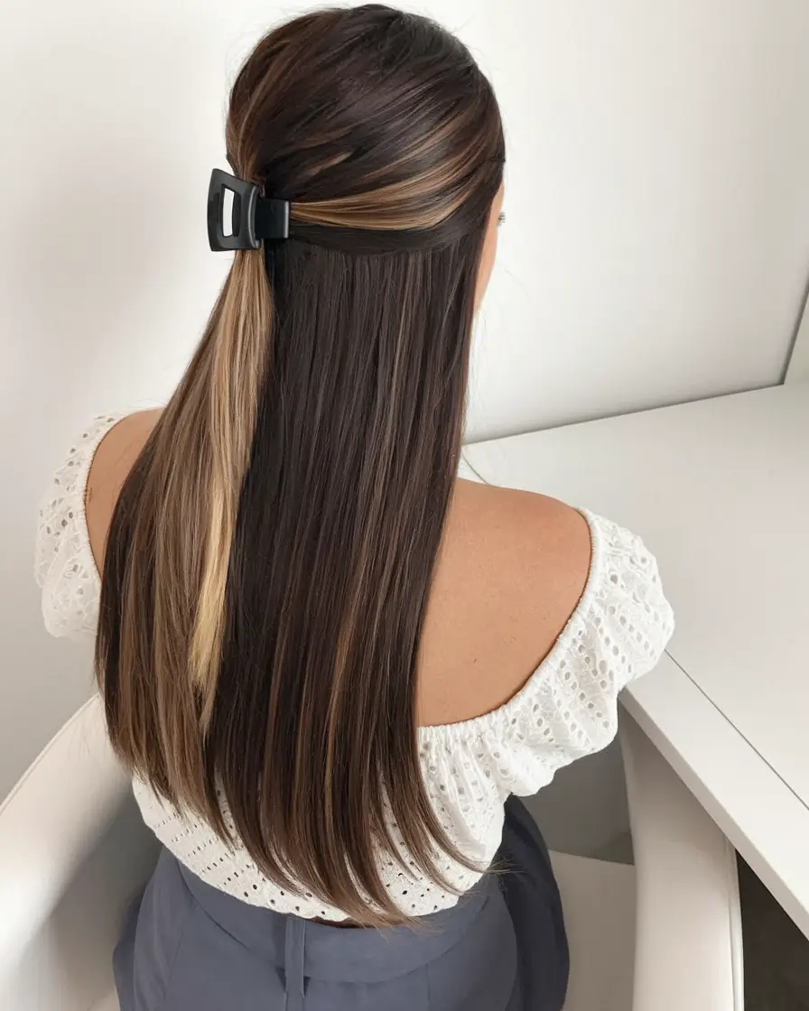 dark brown fall hair colors Sleek and Straight with High Contrast