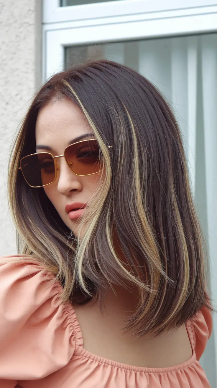 dark brown fall hair colors Face-Framing Blonde Streaks on Short Brunette