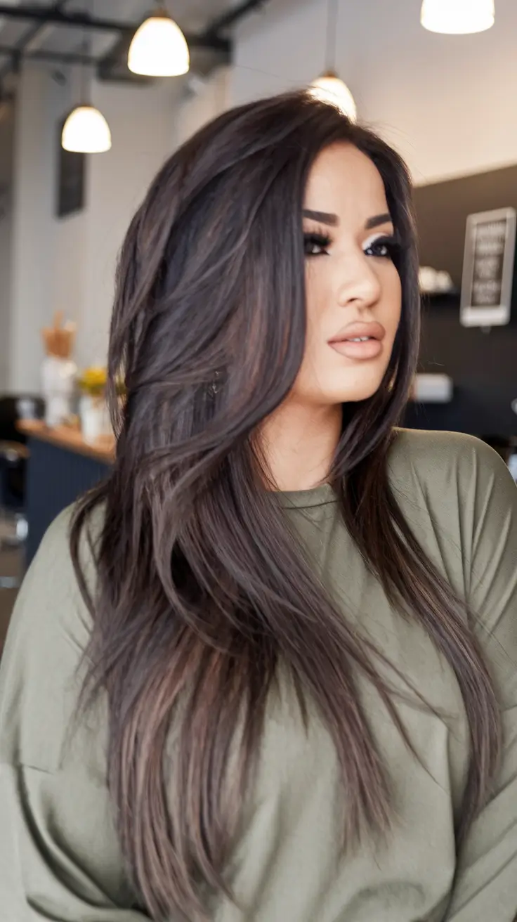 dark brown fall hair colors Layered Chocolate Melt with Rosy Ends
