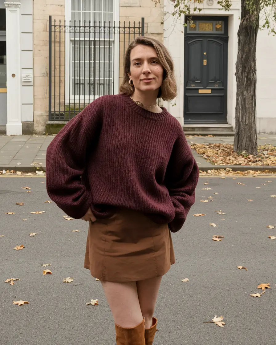 Early Fall outfits inspo for September 2025+Relaxed Knit Meets Sleek Mini
