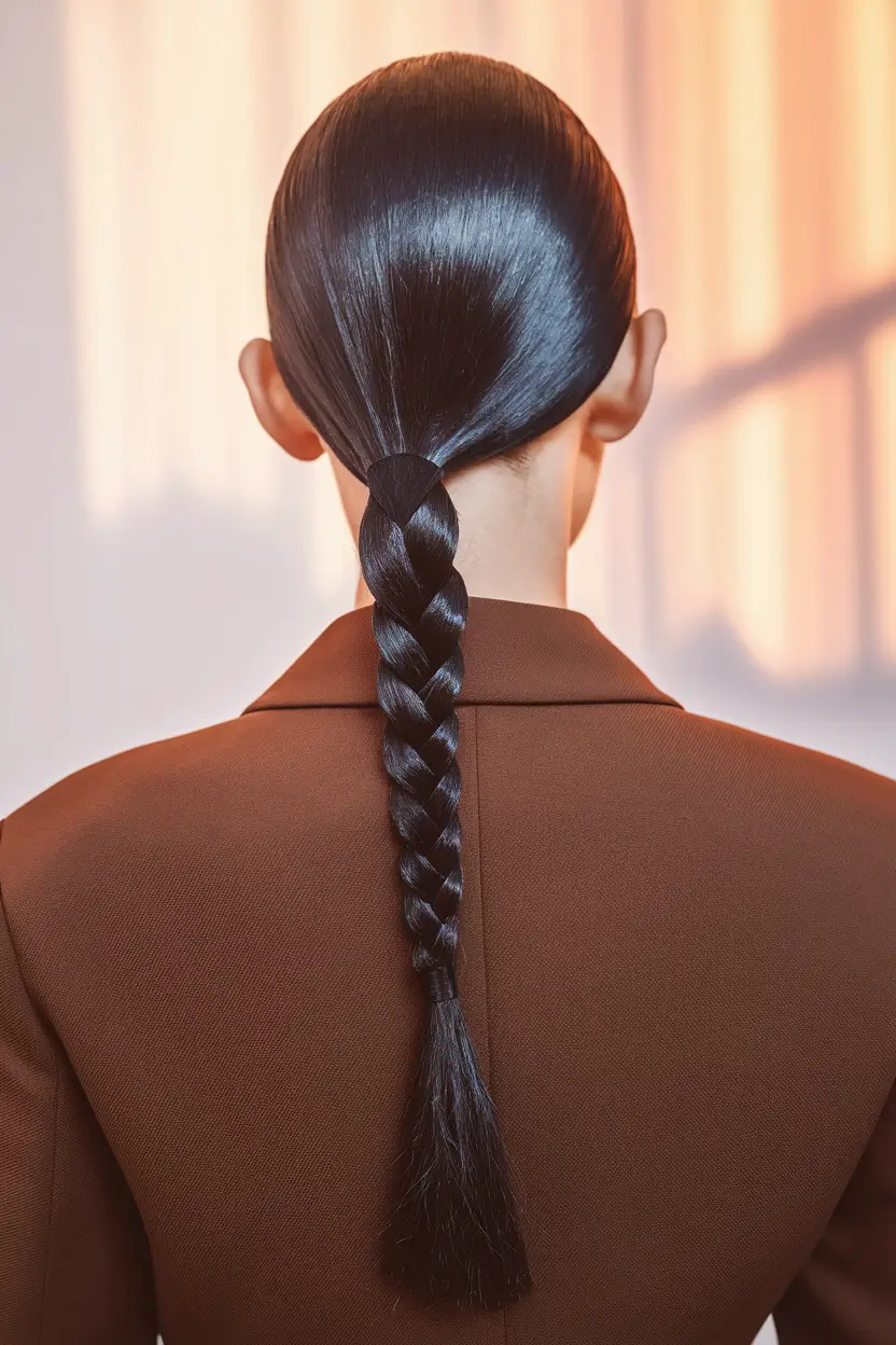 fall hairstyles for braids Classic Back-Braid with a Slick, Glossy Finish