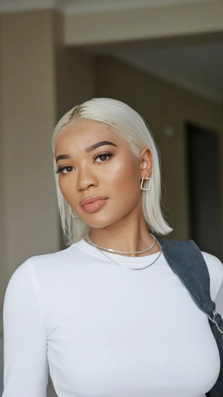 fall hair color for blondes short glossy white blunt bob