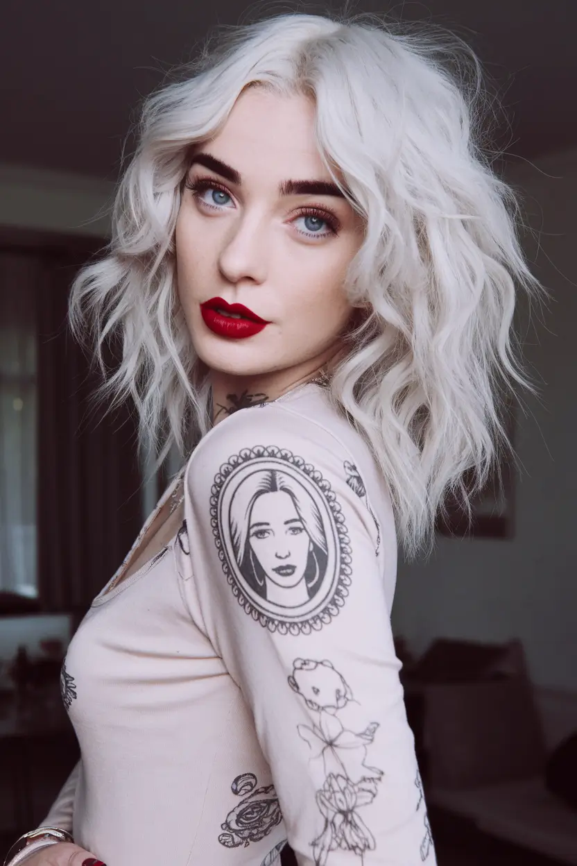 fall hair color for blondes 2025 Cool Platinum With a Red-Lipped Edge