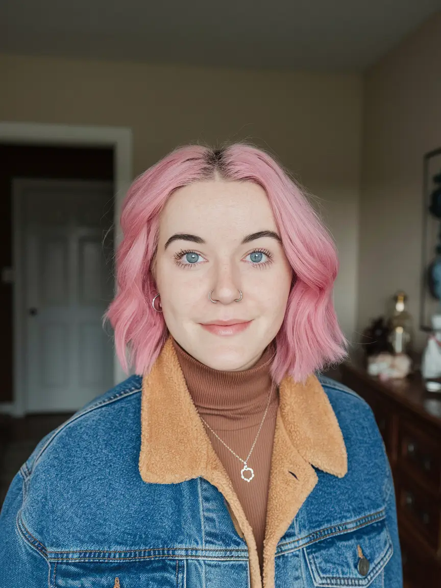 fall hairstyles peachy pastel lob with waves