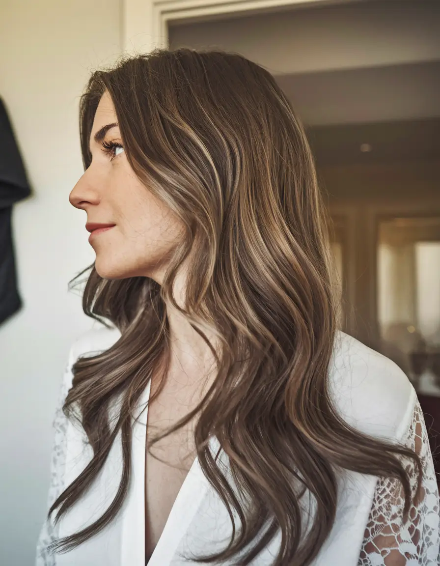 fall hairstyles cool brunette with face-framing lowlights