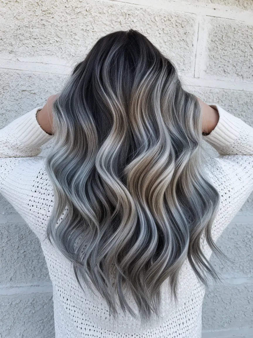 fall hairstyles cool-toned silver blonde balayage