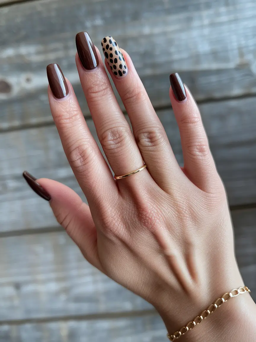 Fall Nail Color Ideas Women Over 40 Rich Espresso and Dot Accent Combo