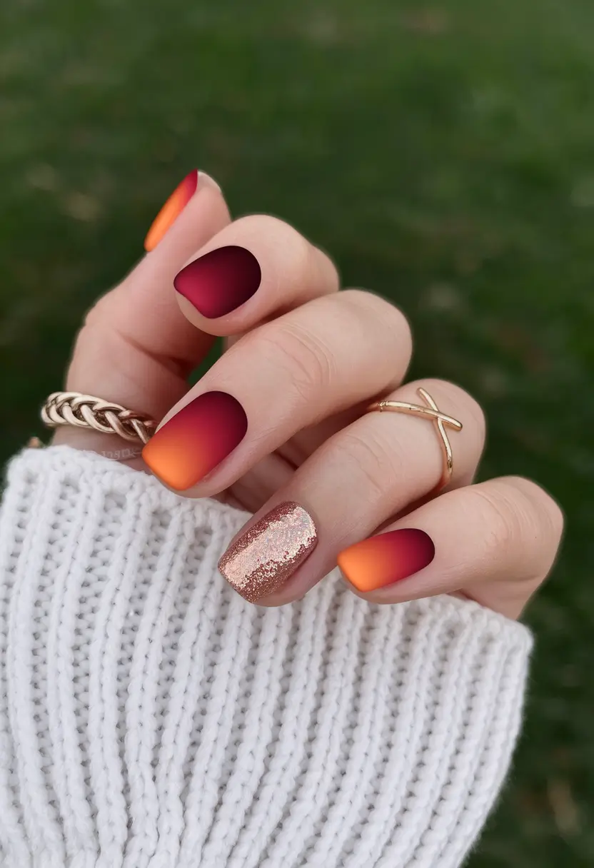 Fall Nail Color Ideas Women Over 40 Sunset Ombre with Fall Sparkle