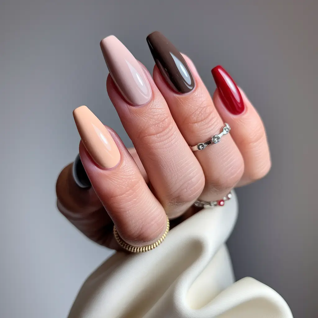 Fall Nail Color Ideas Women Over 40 Gradient Neutrals with a Hint of Red Drama