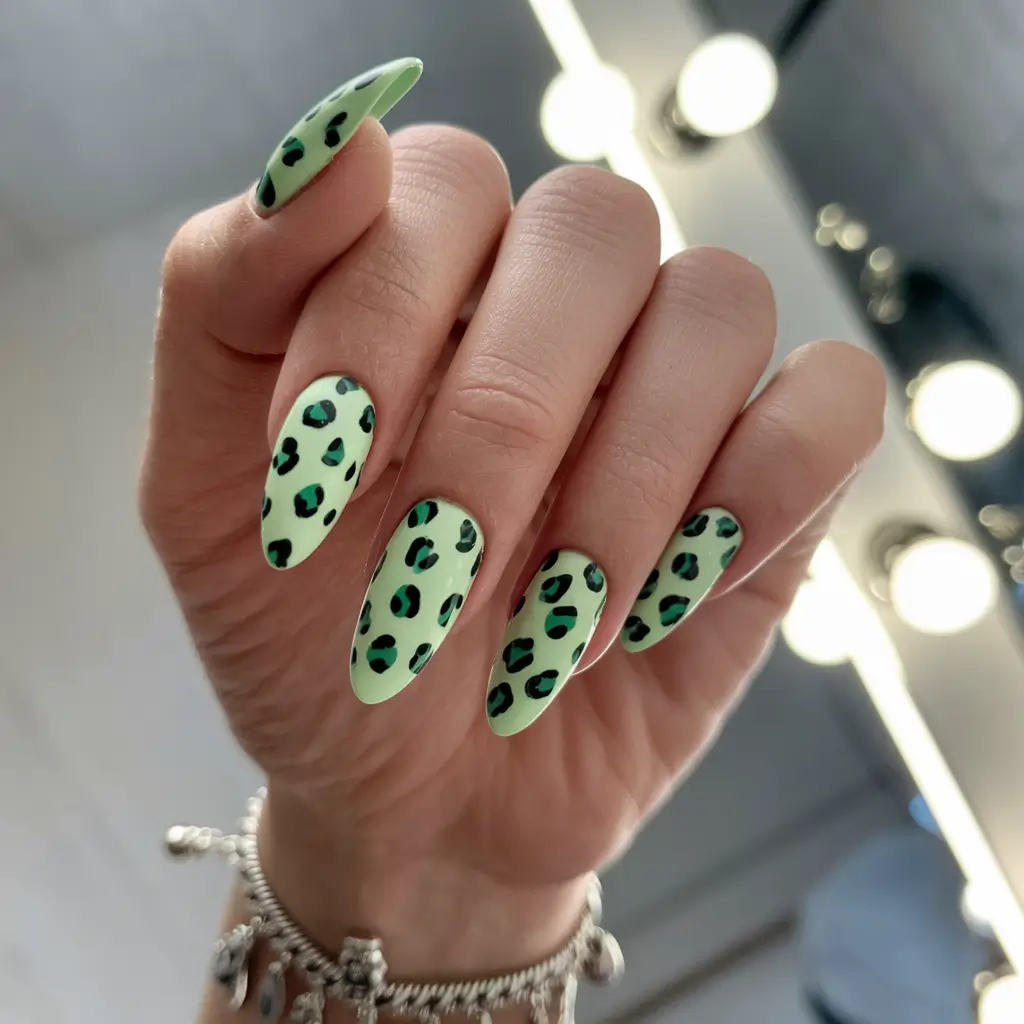 Fall Nail Color Ideas Women Over 40 Fresh Leopard Print on Autumn Green Base