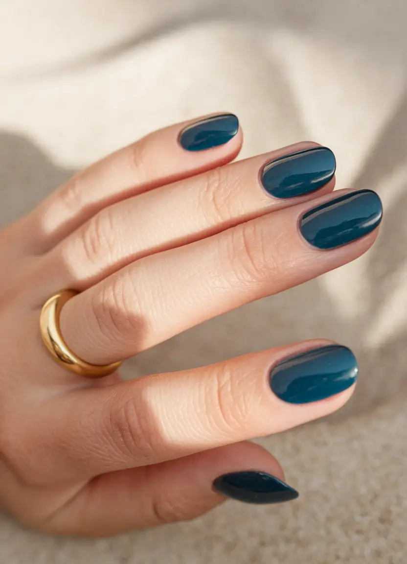 Fall Nail Color Ideas Women Over 40 Teal Blue with a Soft Fall Edge