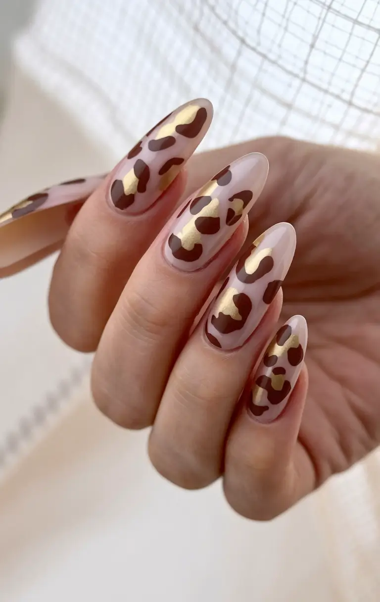 Fall Nail Color Ideas Women Over 40 Glazed Leopard with a Golden Twist