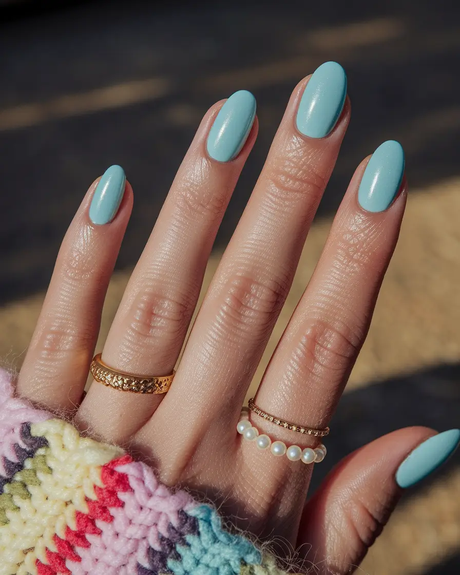 fall nails oval shape short Sky Blue Simplicity for Cozy Days