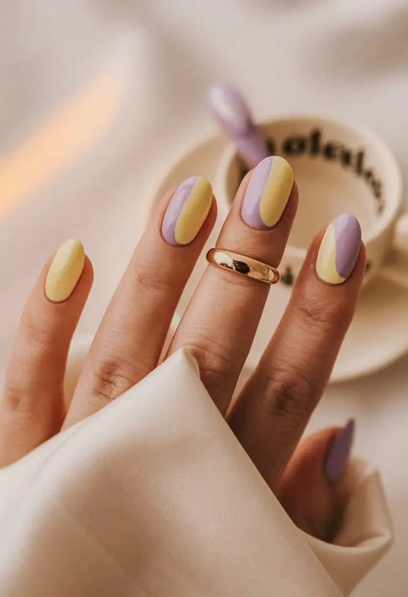 oval shape nails designs fall Split Pastel for the Bold Minimalist