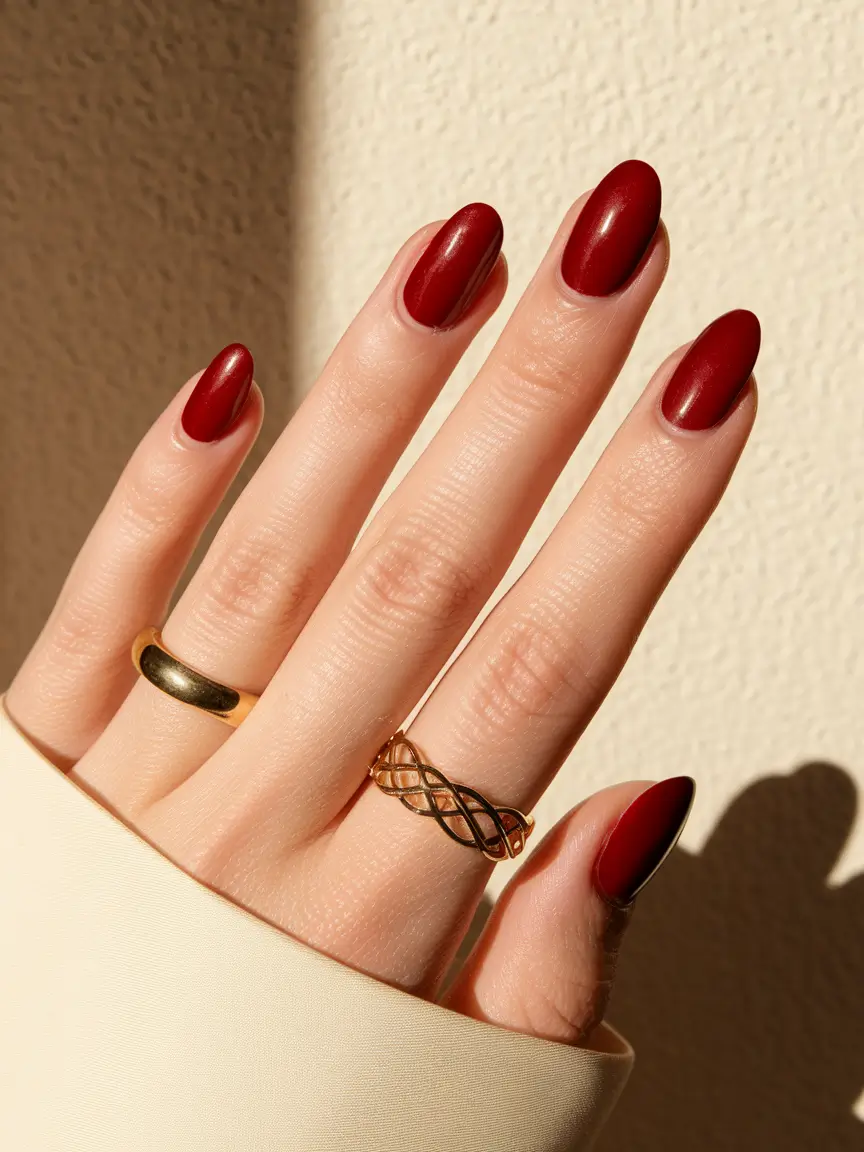 fall nails oval shape red Bold Red for Golden Hour Drama