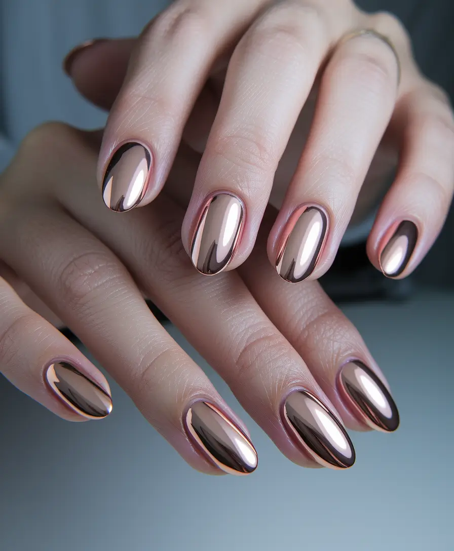 oval shape nails designs fall Rose Gold Mirror Nails